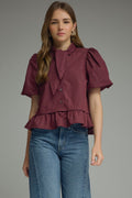 Solid short puff sleeve top