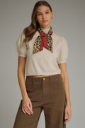 Beige Sweater With Cheetah Scarf