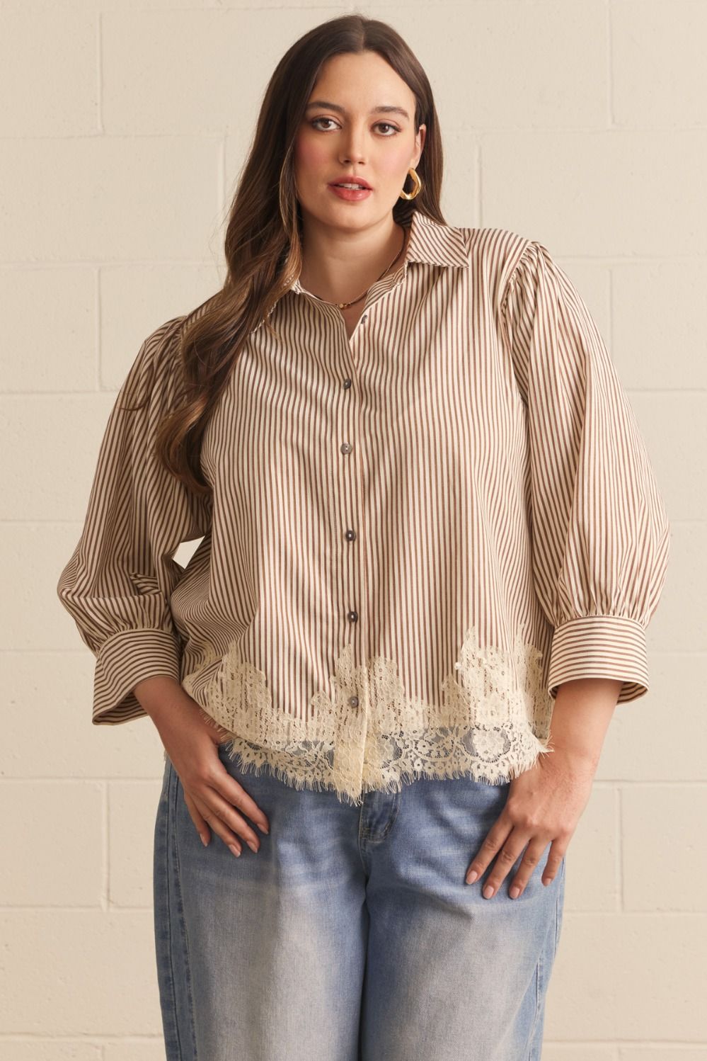 Brown Striped Print Slay Top