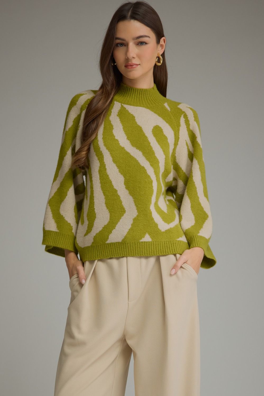 Abstract Mock Neck Sweater