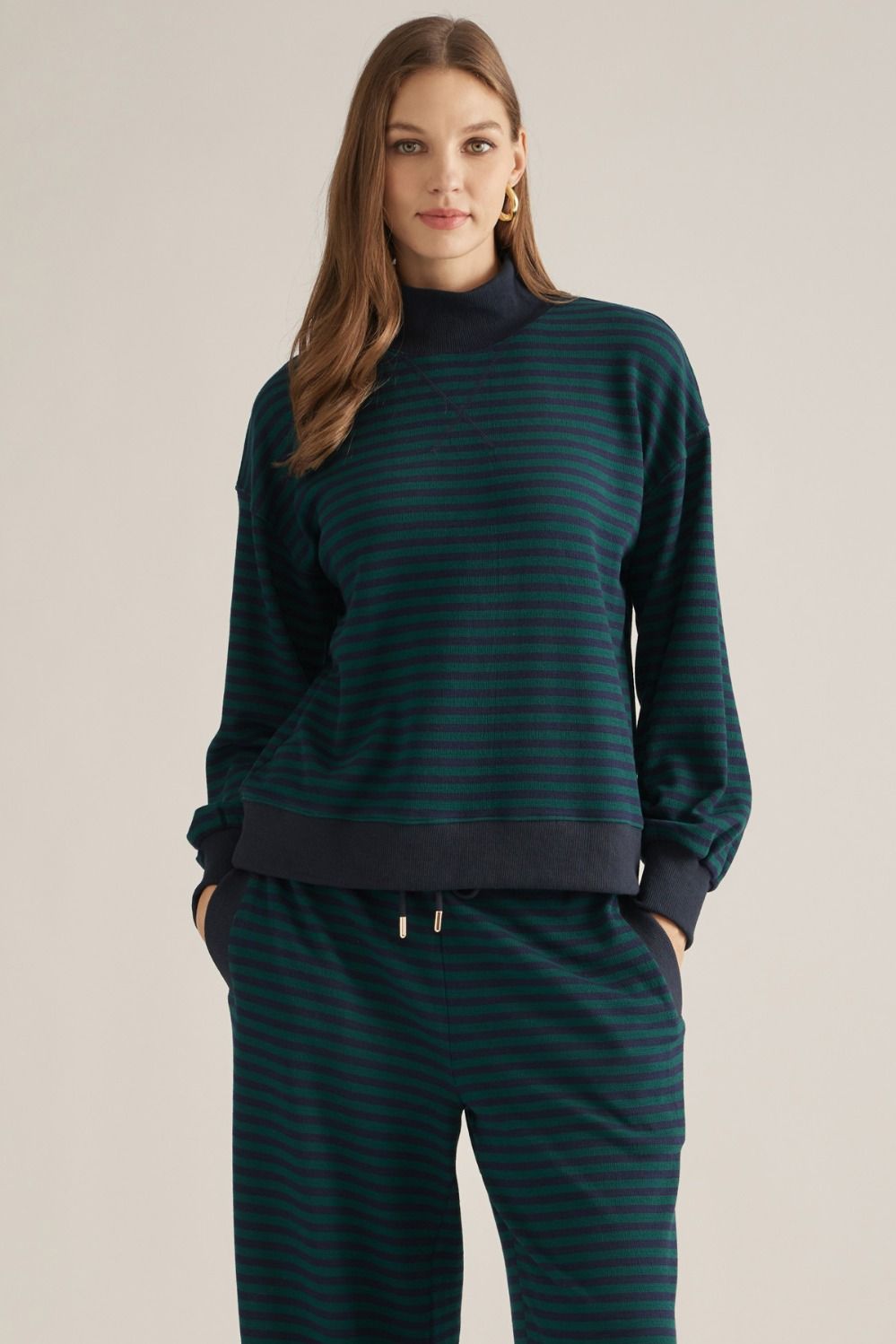 Mock Neck Stripe Pullover