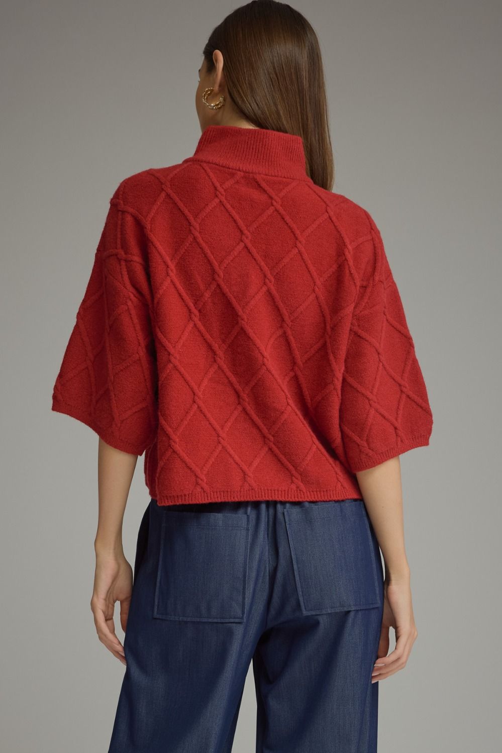 Diamond textured partial button sweater