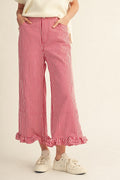Ruffle Hem Accent Stripe Casual Pants