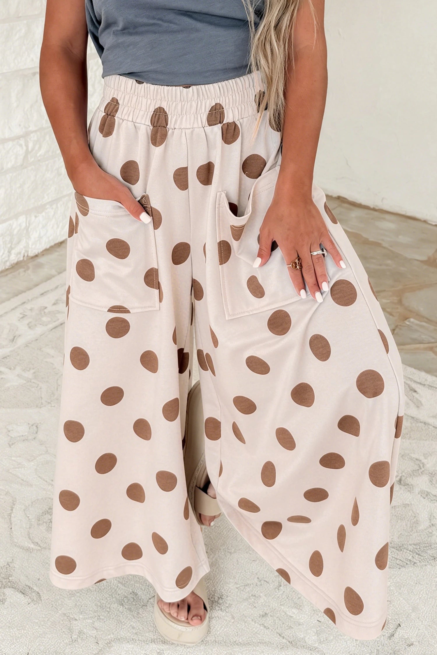 Polka Dot Elastic Waist Wide Leg Plus Size Pants