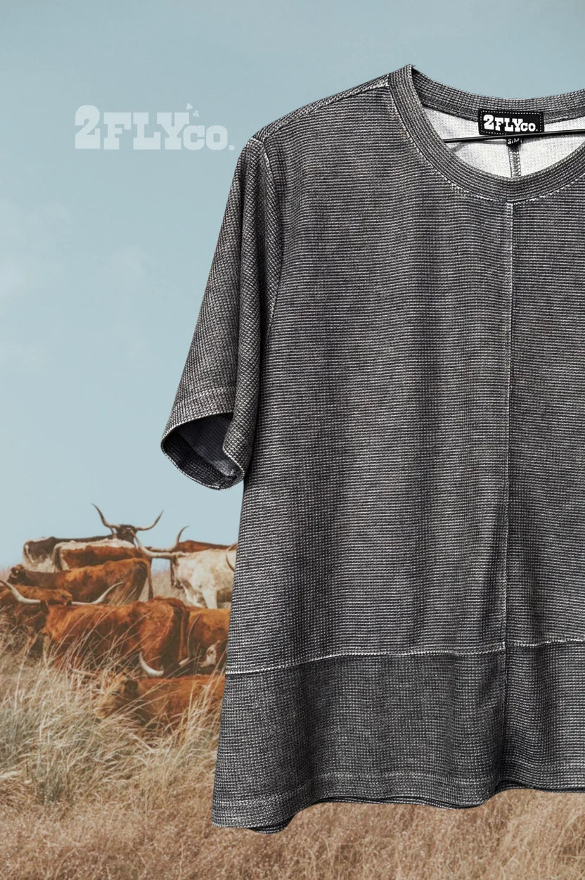 Western Classic Boxy Waffle Tee - charcoal