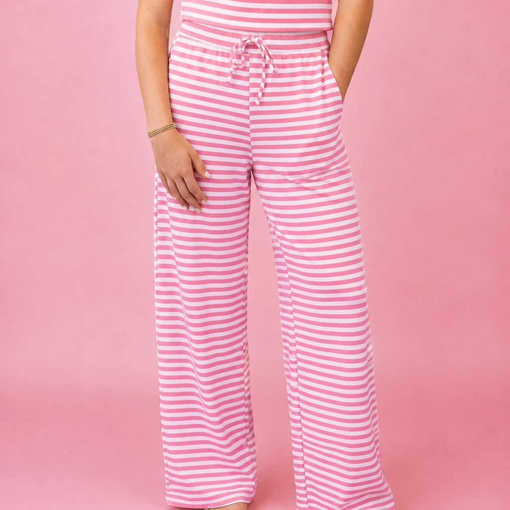 LULU MAC monochrome stripe pant neon pink