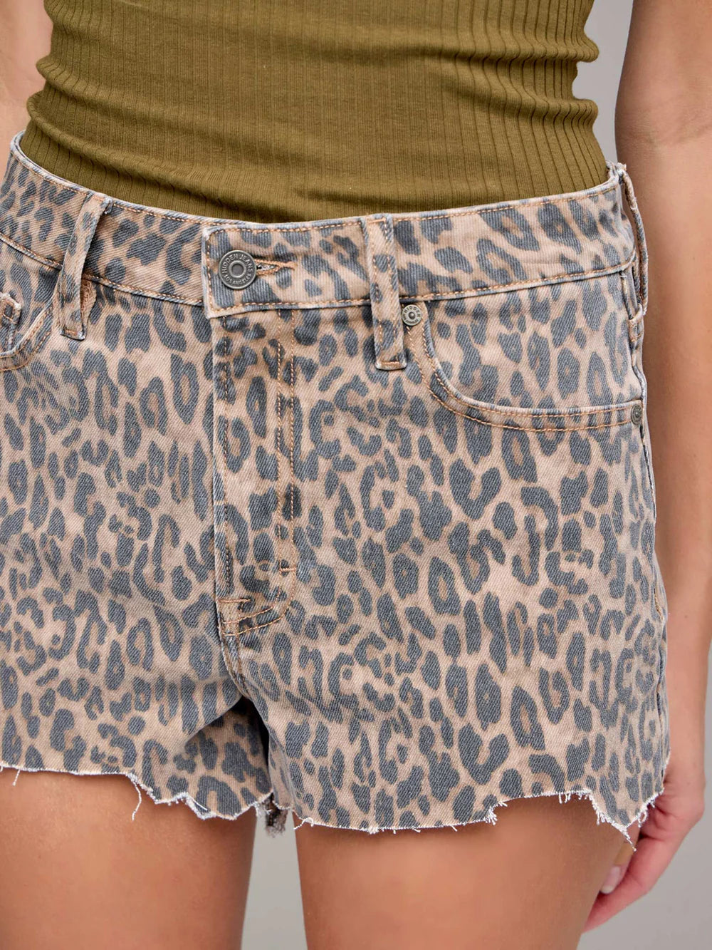 Hidden - High Rise Denim Cheetah Shorts