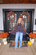 PLUS SIZE - Polka Dot Ruffled Chiffon Blouse