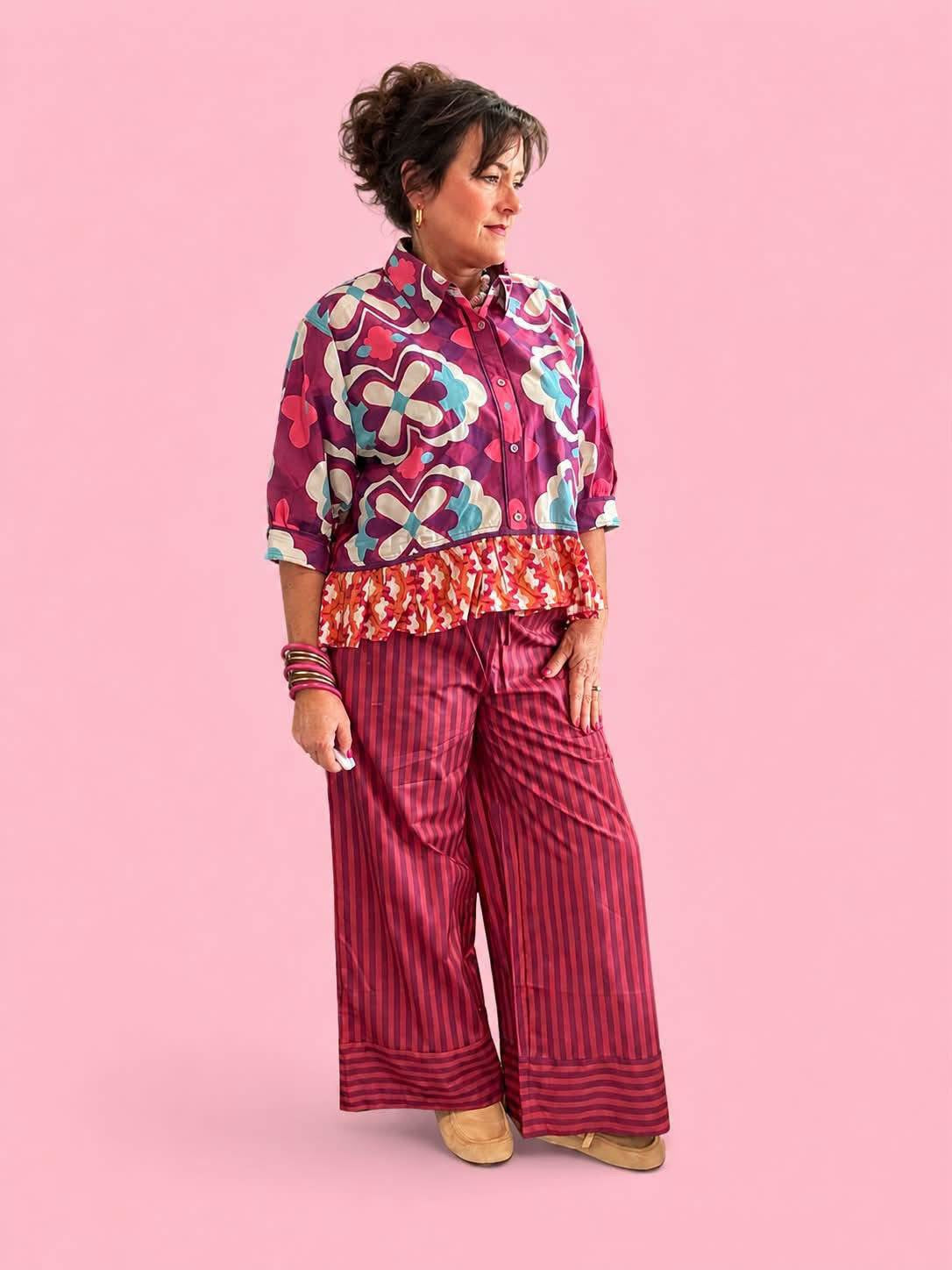 Plum Striped wide-leg pants
