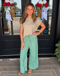 Woven Stripe wide leg pants - green combo