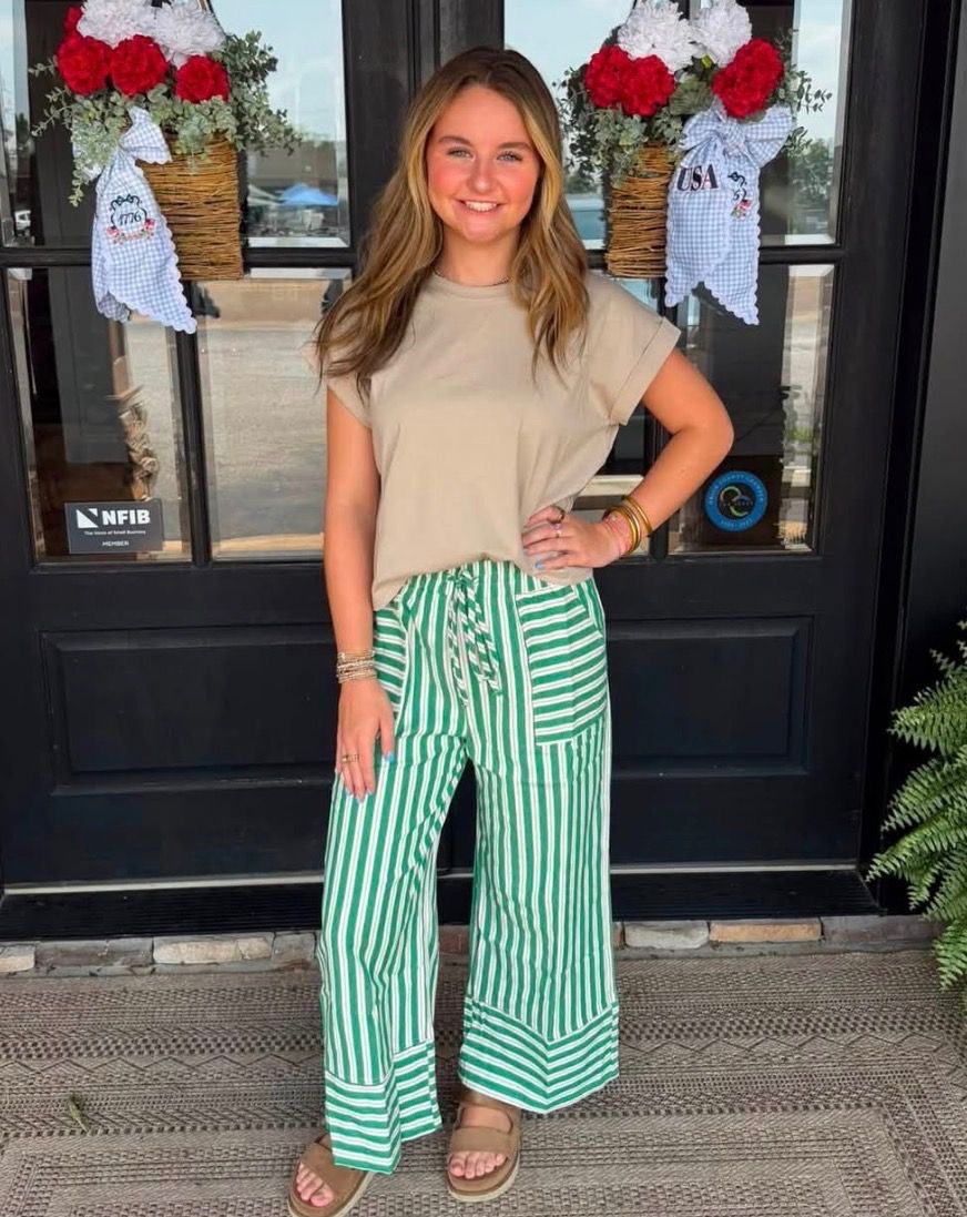 Woven Stripe wide leg pants - green combo