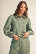 Ruffled Collar Button Down Medallion Blouse