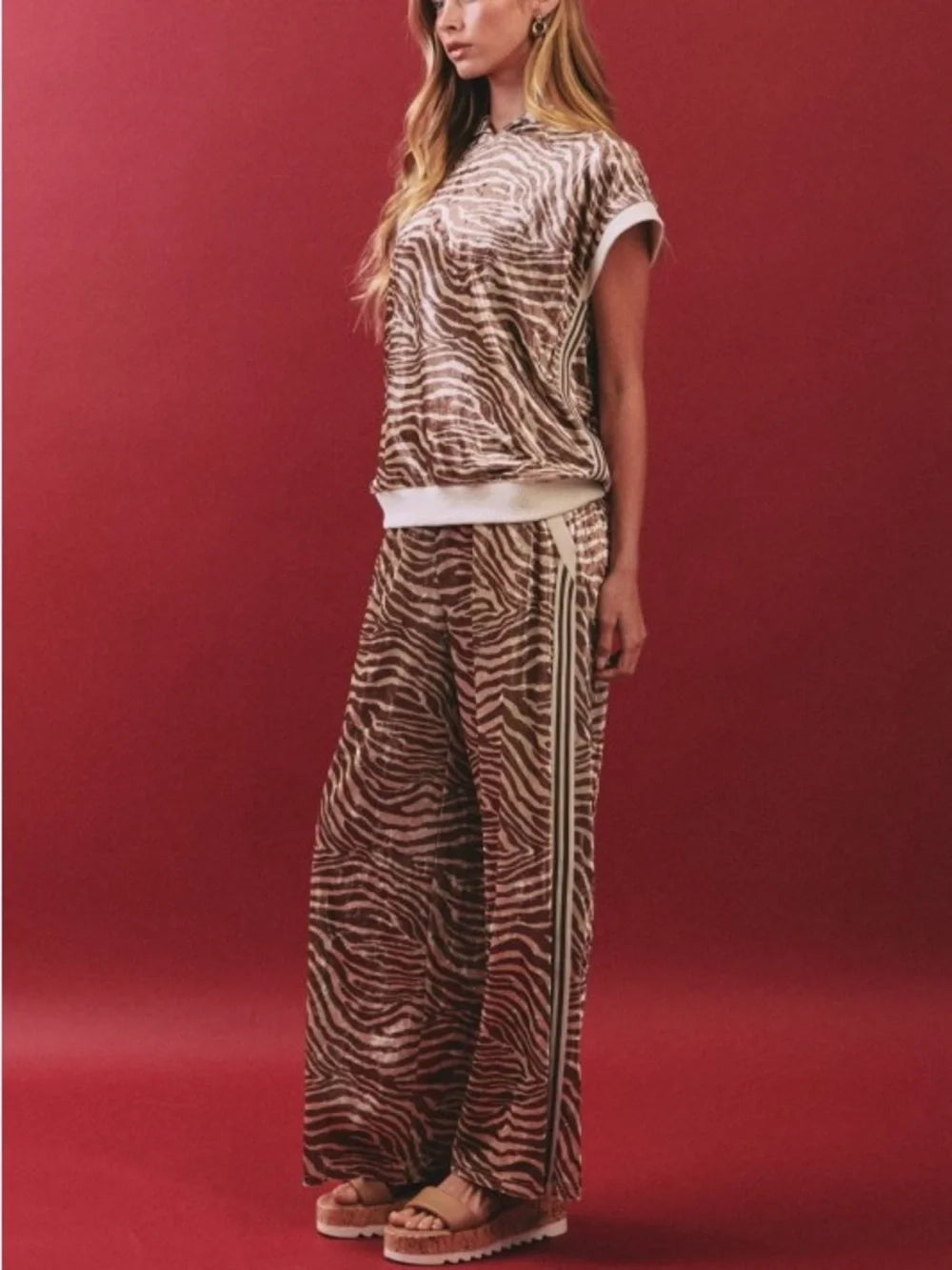 2 pc velvet zebra set - lt brown