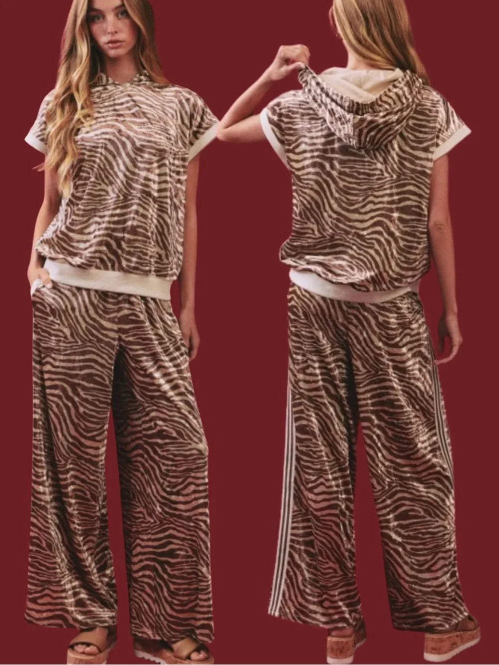 2 pc velvet zebra set - lt brown