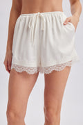 Scallop Lace Trim Satin Shorts