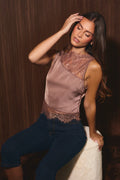 Lace detail Mocha sleeveless top