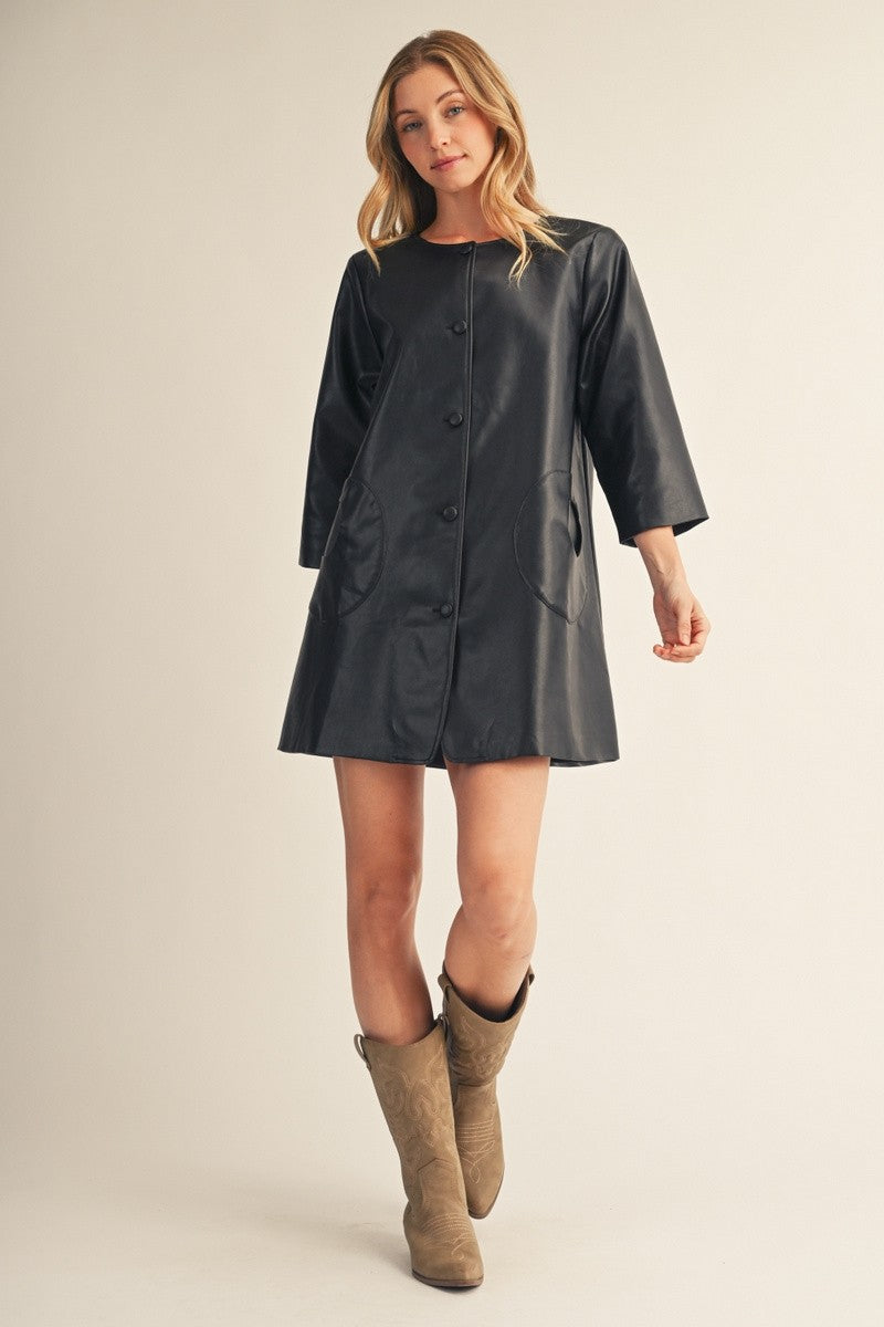 Cute Side Pocket Faux Leather Dress