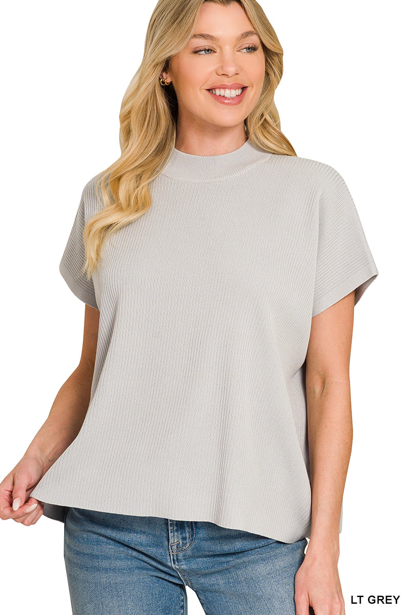 Viscose Mock Neck Short Sleeve Boxy Sweater