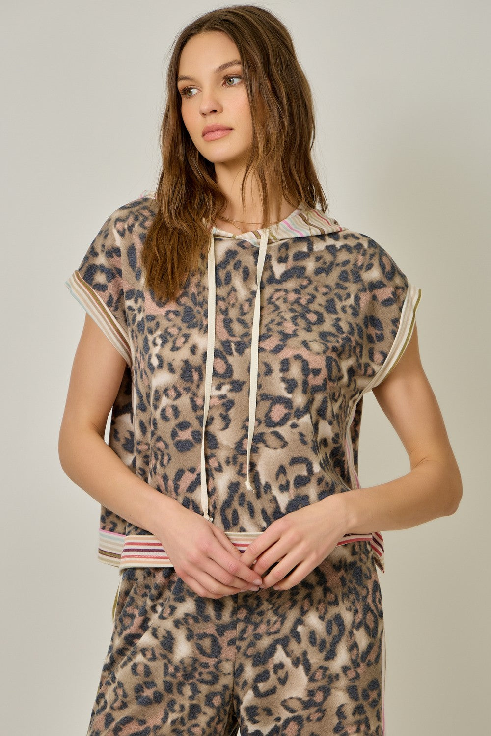 Mixed Print French Terry Hoodie Tee
