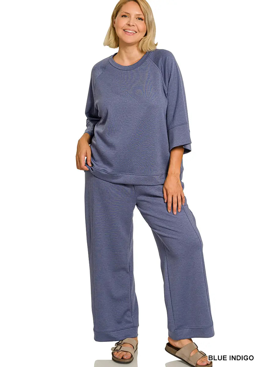Plus Scuba 3/4 Sleeve Pullover & Pants Set