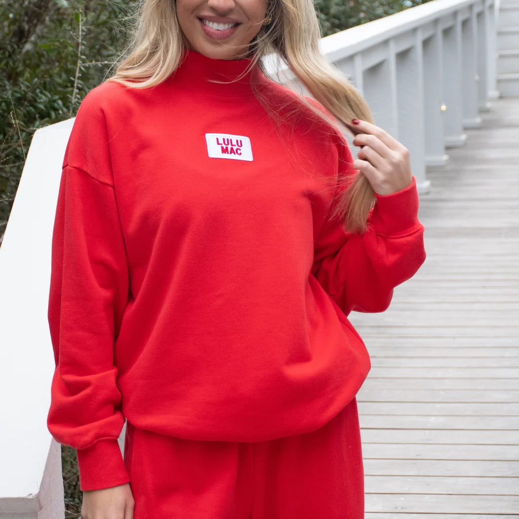 LULU MAC Long Sleeve Terry Cloth Top - Red