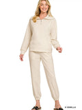 Scuba Half Zip Sweatshirt and Jogger Set- Vanilla