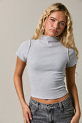 Mock neck stripe top- grey