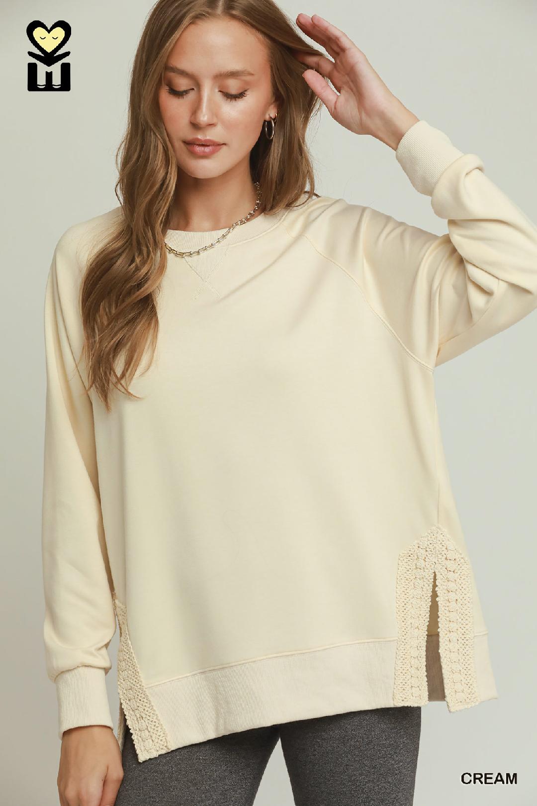 Crochet Trim Raglan Sleeve Top