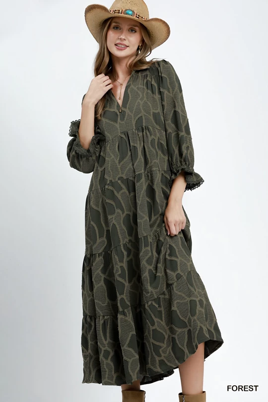 Textured Tiered Midi Dress
