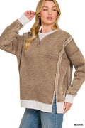 Fleece acid washed contrast trim pullover