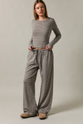 Long sleeve MAUVE- BROWN stripe top