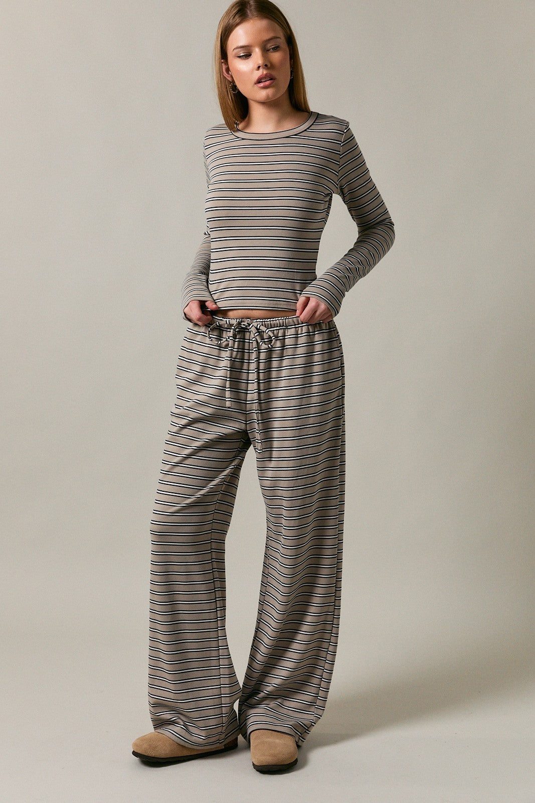 Long sleeve MAUVE- BROWN stripe top