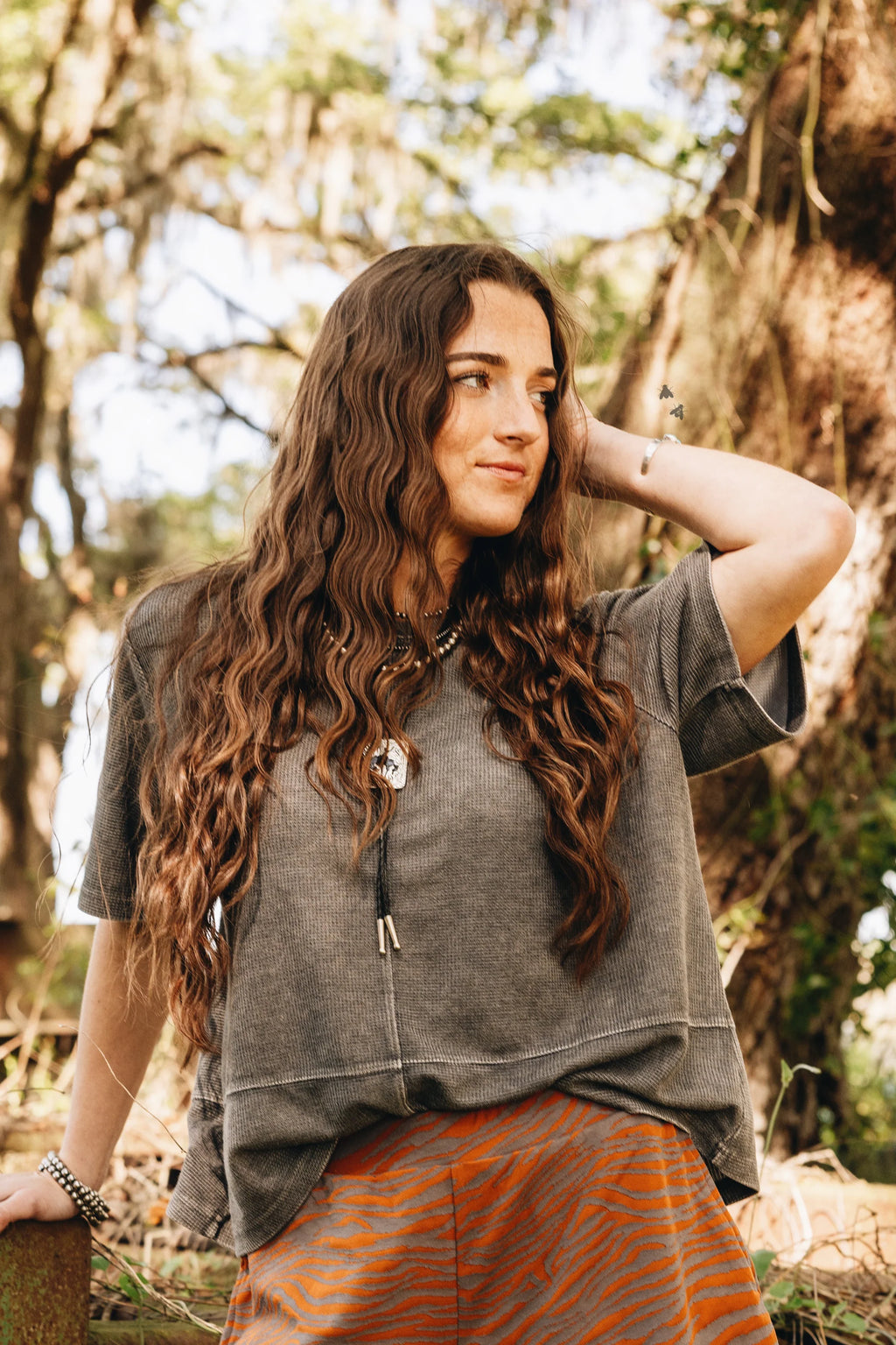 Western Classic Boxy Waffle Tee - charcoal