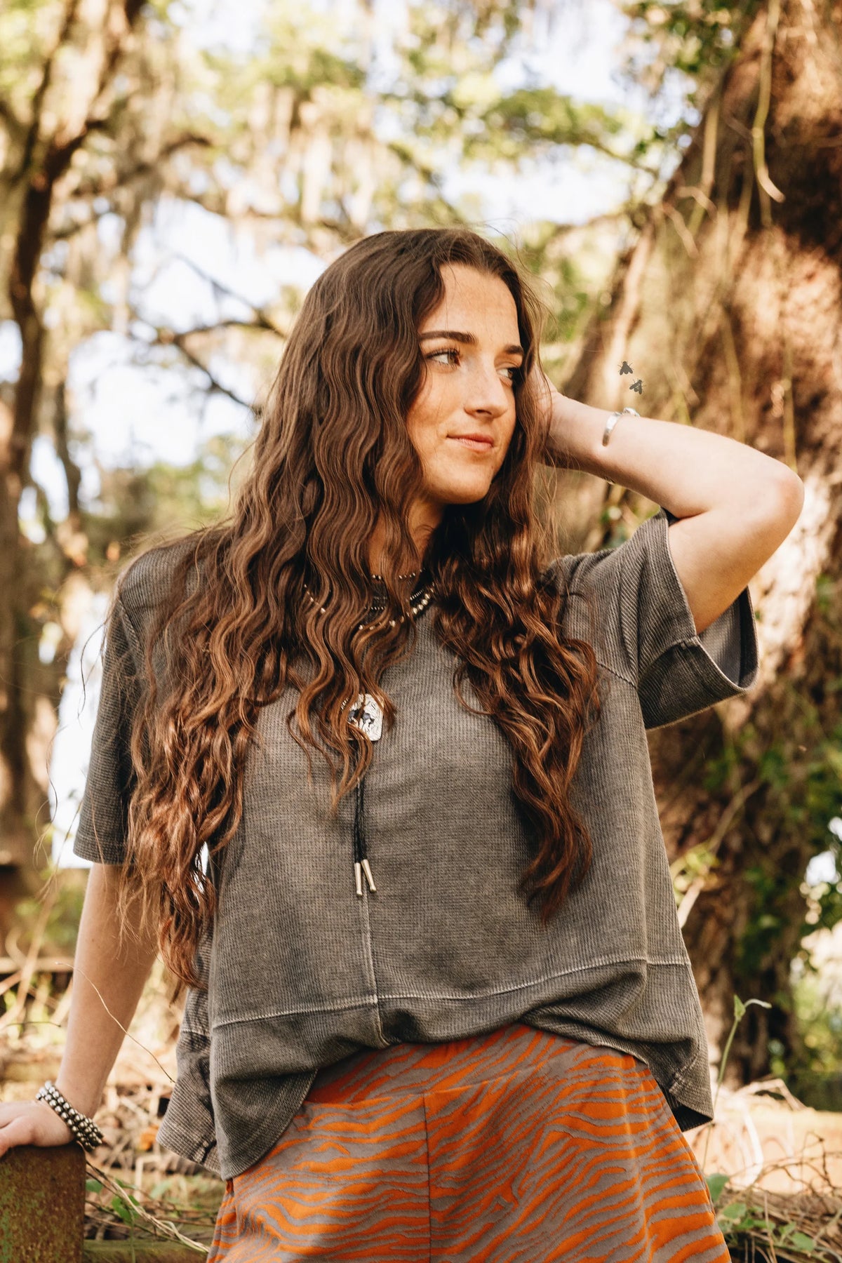 Western Classic Boxy Waffle Tee - charcoal