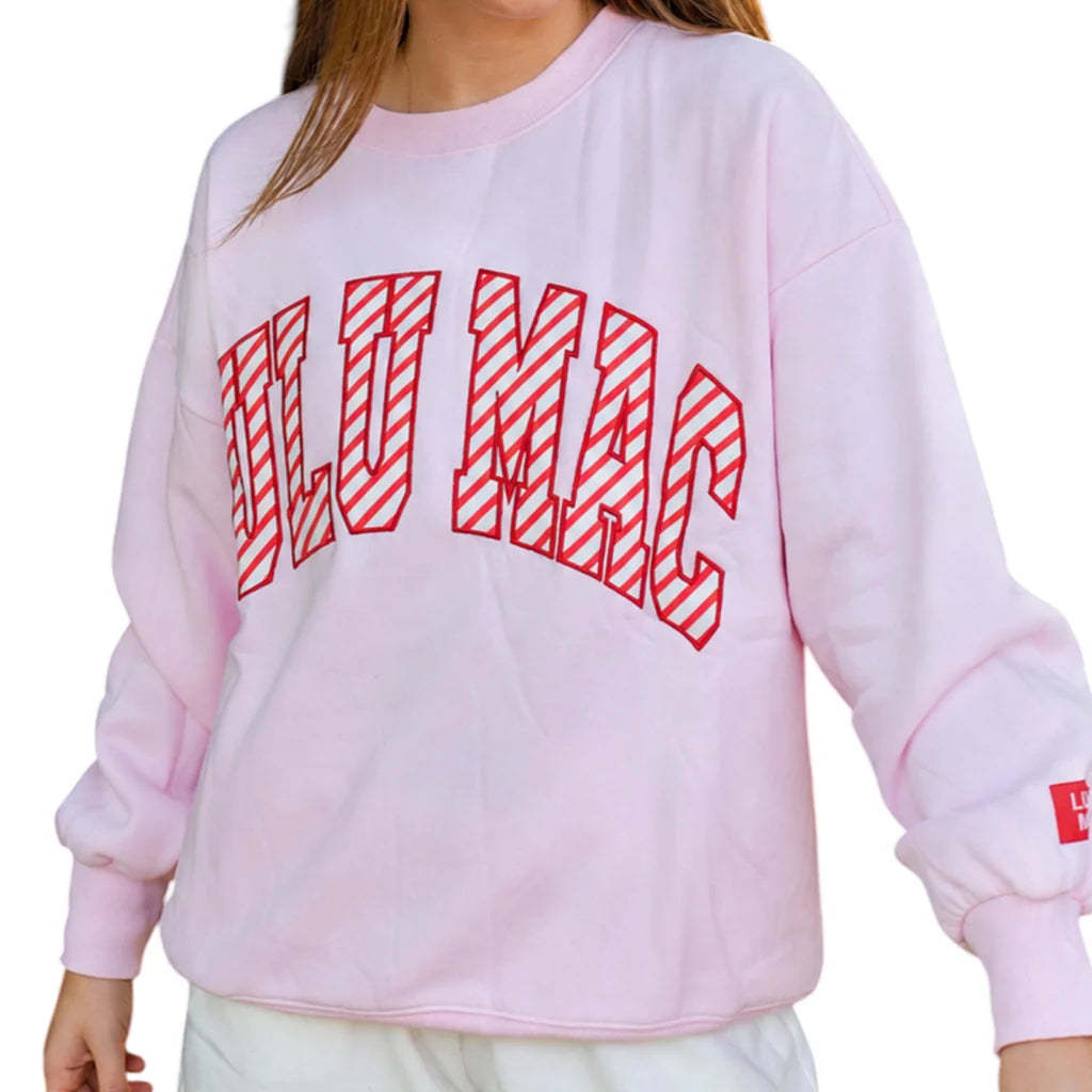 Lulu Mac Peppermint Stripe on Pink sweatshirt
