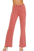Cabernet Acid washed frayed cutoff hem straight wide pants
