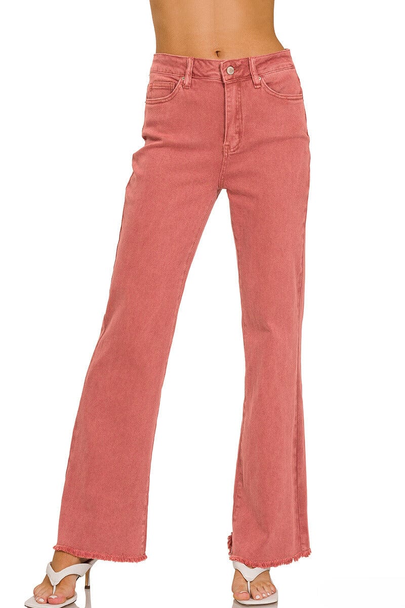 Cabernet Acid washed frayed cutoff hem straight wide pants